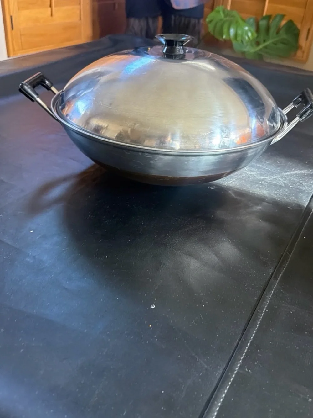 Black Wok Pan with Silver Dome Lid - Versatile Nonstick Stir-Fry Pan